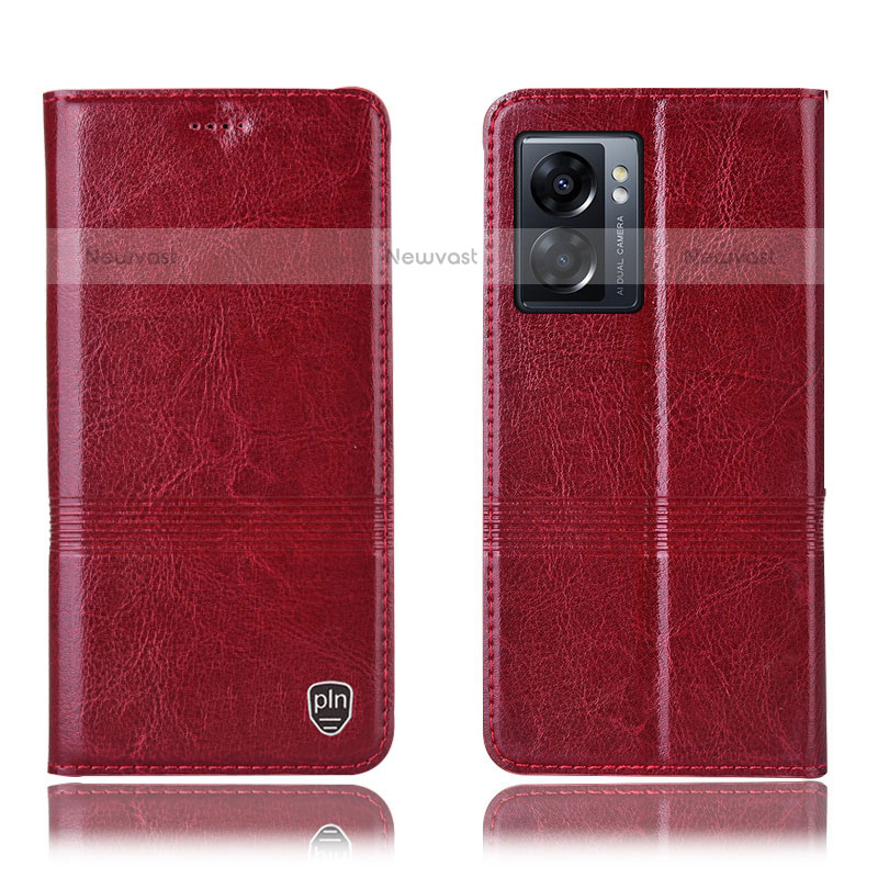 Leather Case Stands Flip Cover Holder H06P for OnePlus Nord N300 5G Red