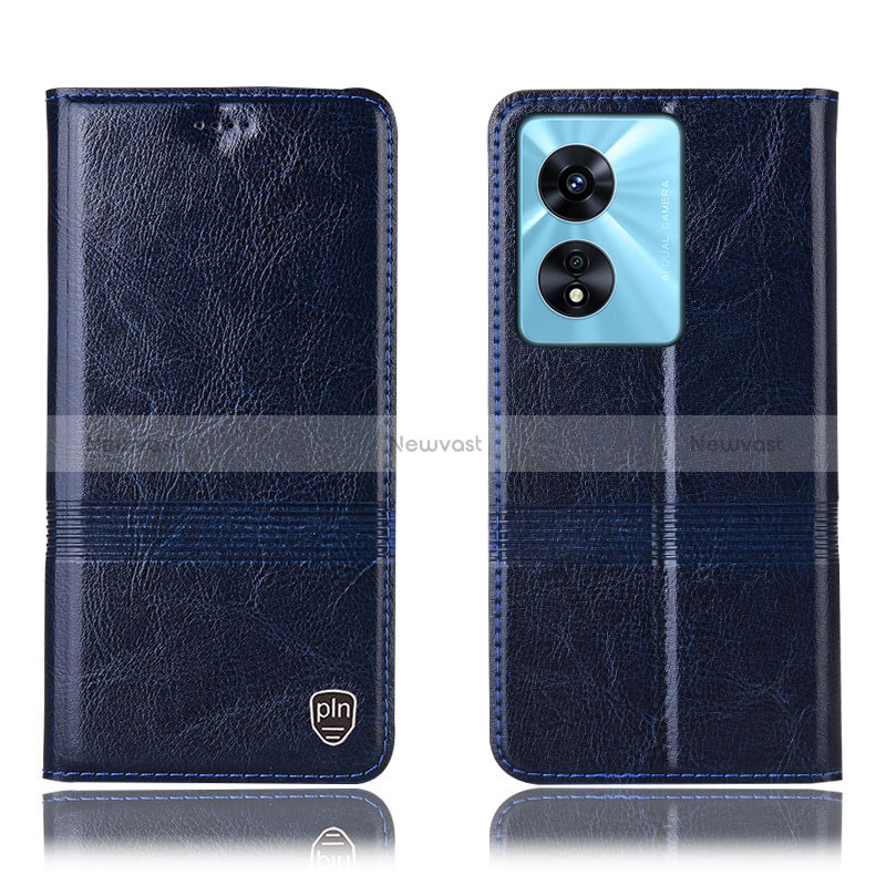 Leather Case Stands Flip Cover Holder H06P for Oppo A1 5G Blue