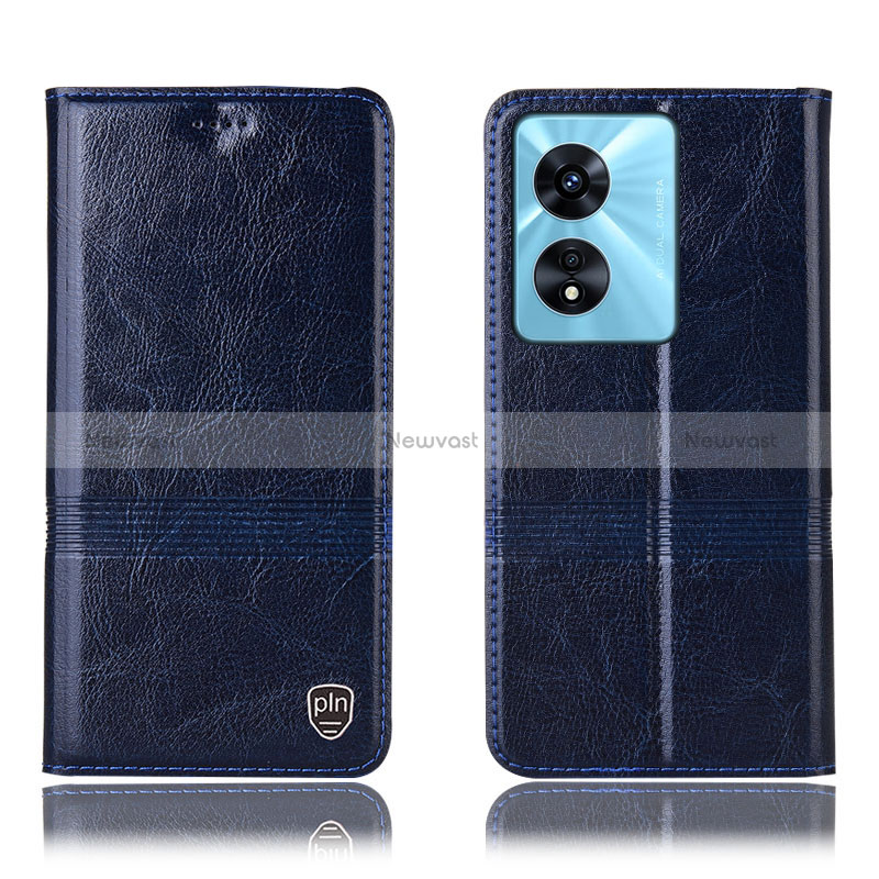Leather Case Stands Flip Cover Holder H06P for Oppo A1x 5G Blue