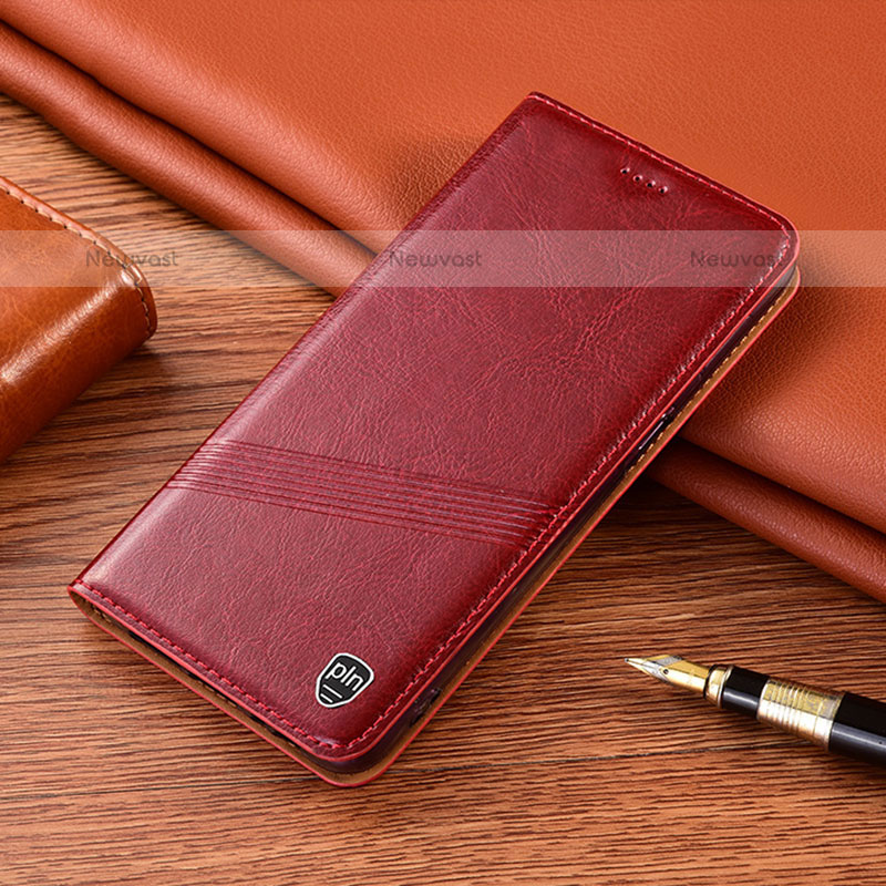 Leather Case Stands Flip Cover Holder H06P for Oppo A54 4G Red