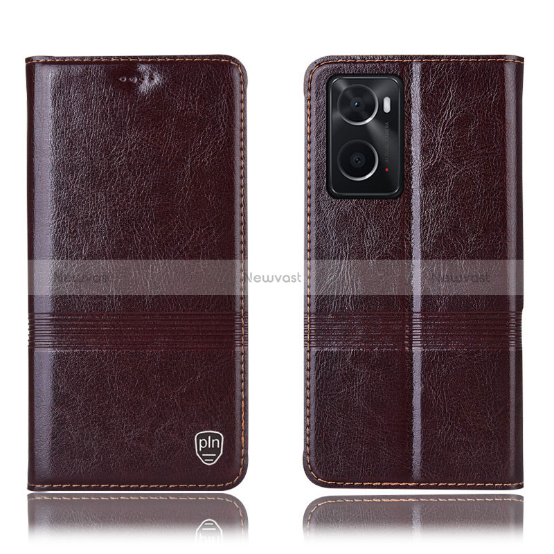 Leather Case Stands Flip Cover Holder H06P for Oppo A76 Brown