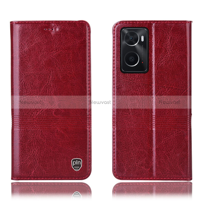 Leather Case Stands Flip Cover Holder H06P for Oppo A76 Red