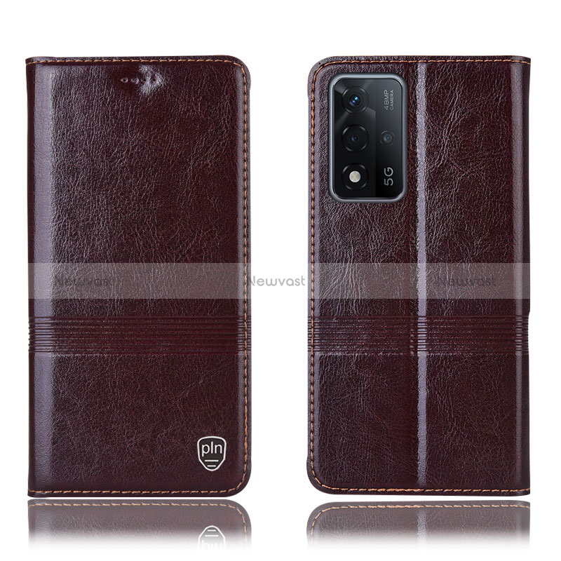 Leather Case Stands Flip Cover Holder H06P for Oppo A93s 5G Brown