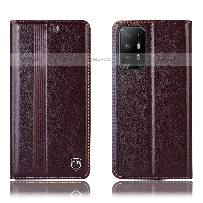 Leather Case Stands Flip Cover Holder H06P for Oppo A94 5G Brown