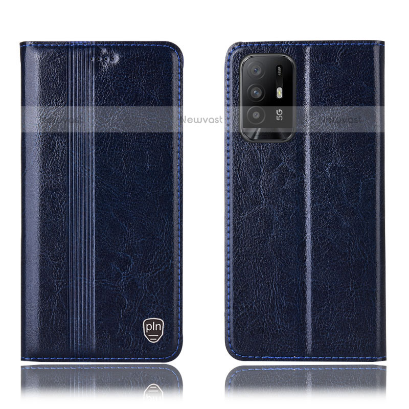 Leather Case Stands Flip Cover Holder H06P for Oppo A95 5G Blue