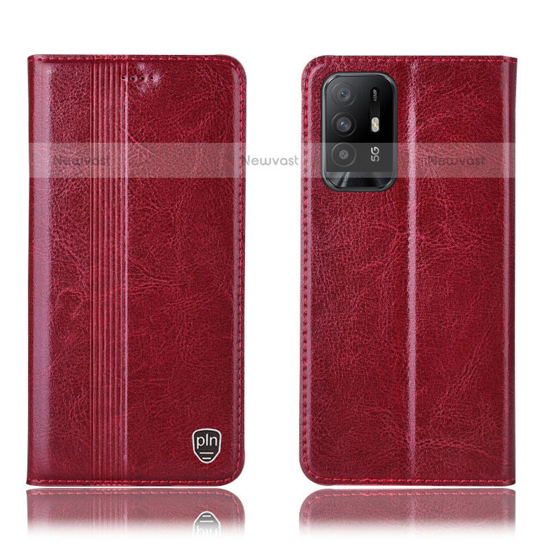 Leather Case Stands Flip Cover Holder H06P for Oppo A95 5G Red