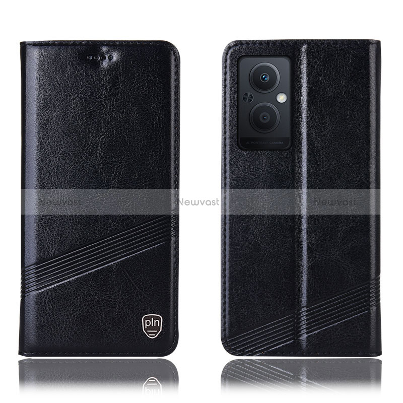 Leather Case Stands Flip Cover Holder H06P for Oppo A96 5G Black