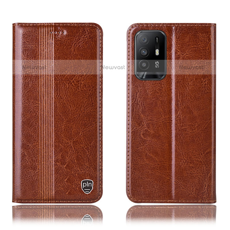 Leather Case Stands Flip Cover Holder H06P for Oppo F19 Pro+ Plus 5G Light Brown