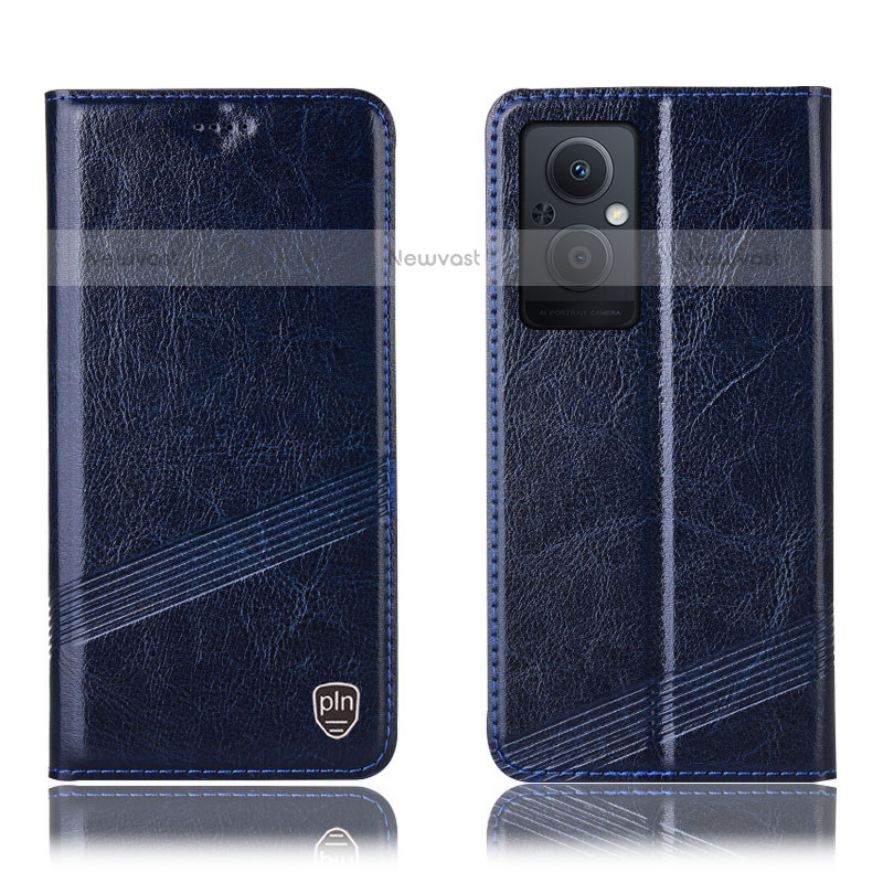 Leather Case Stands Flip Cover Holder H06P for Oppo F21 Pro 5G Blue