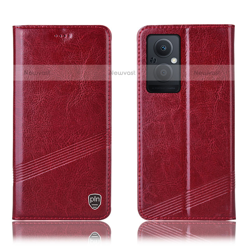 Leather Case Stands Flip Cover Holder H06P for Oppo F21s Pro 5G Red