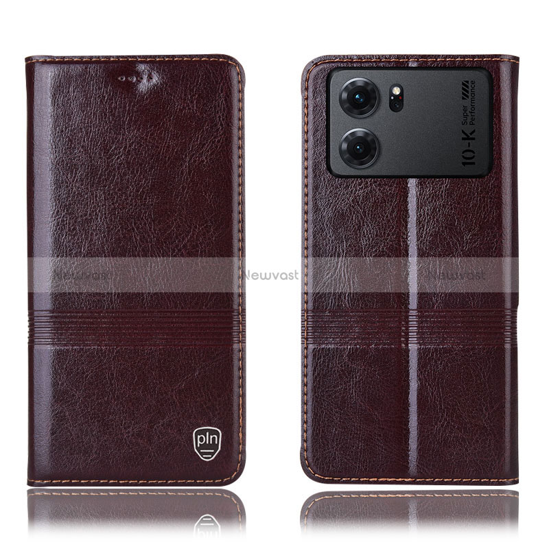 Leather Case Stands Flip Cover Holder H06P for Oppo K10 5G Brown