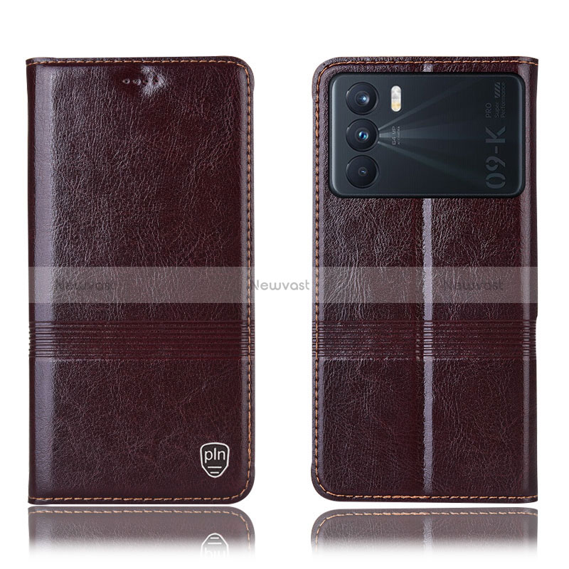 Leather Case Stands Flip Cover Holder H06P for Oppo K9 Pro 5G Brown