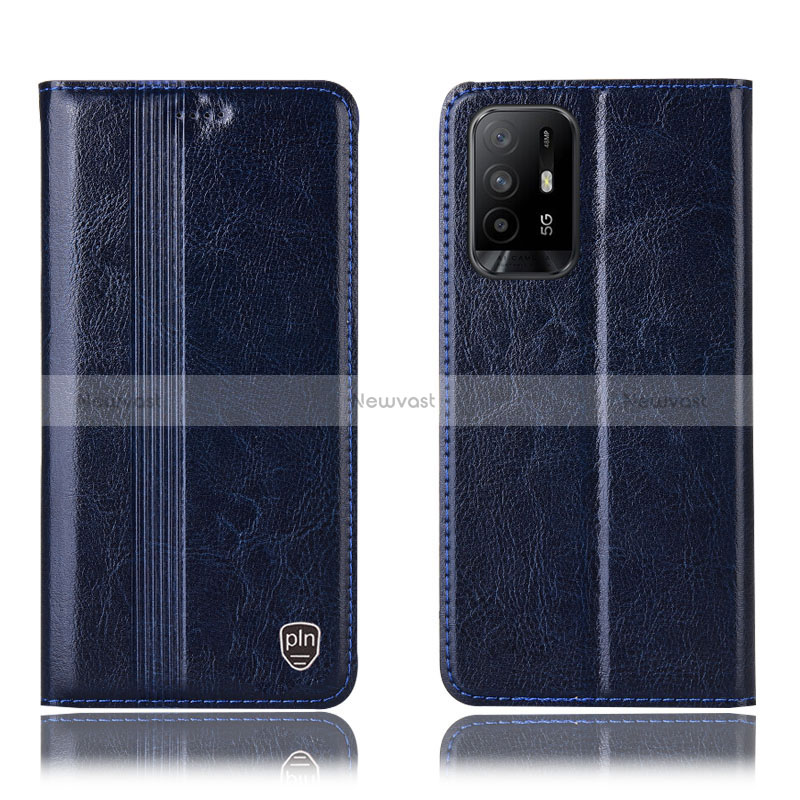 Leather Case Stands Flip Cover Holder H06P for Oppo Reno5 Z 5G Blue