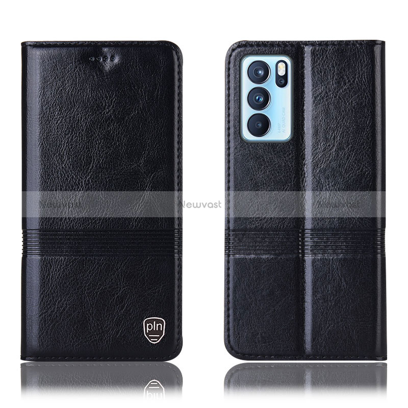 Leather Case Stands Flip Cover Holder H06P for Oppo Reno6 Pro 5G India Black