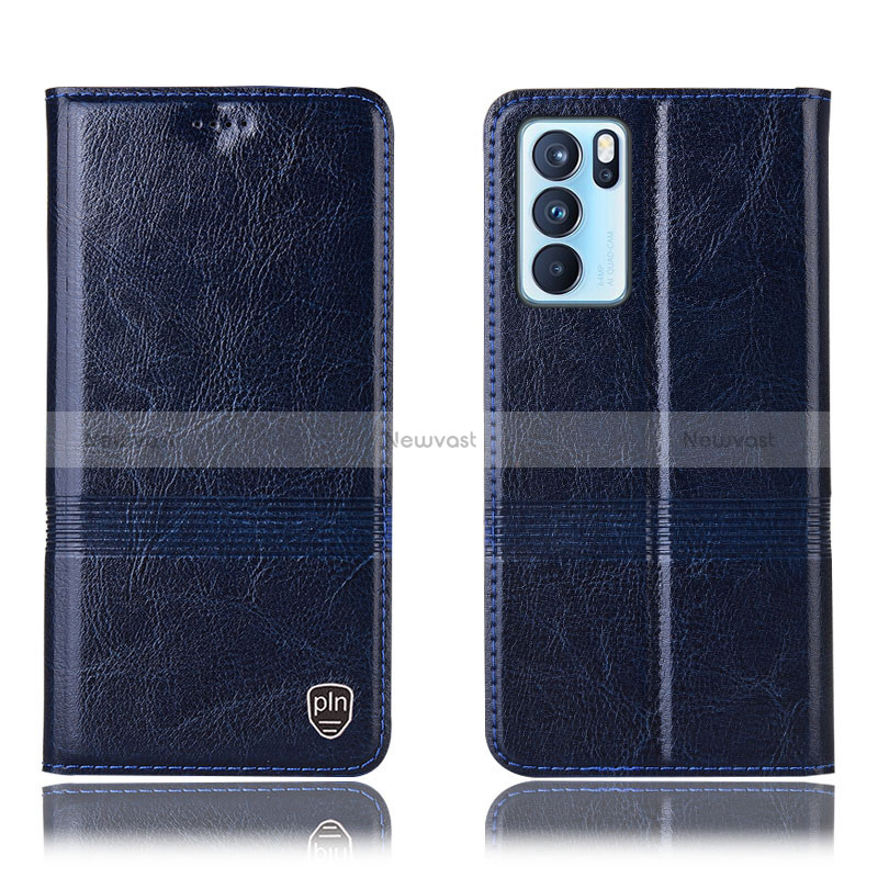 Leather Case Stands Flip Cover Holder H06P for Oppo Reno6 Pro 5G India Blue