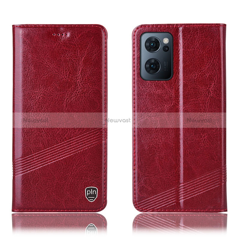 Leather Case Stands Flip Cover Holder H06P for Oppo Reno7 5G Red