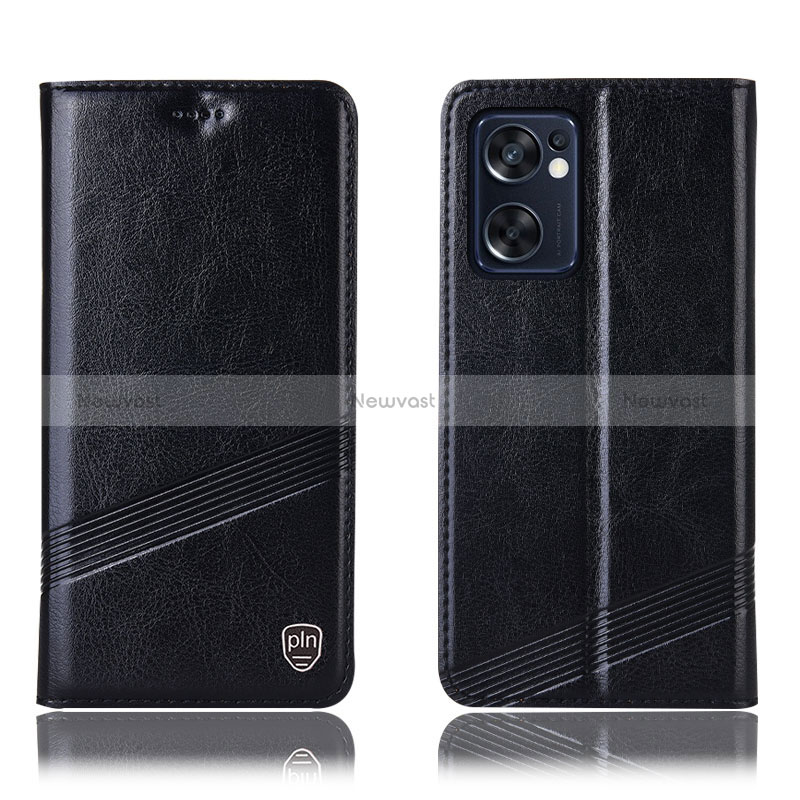 Leather Case Stands Flip Cover Holder H06P for Oppo Reno7 SE 5G Black