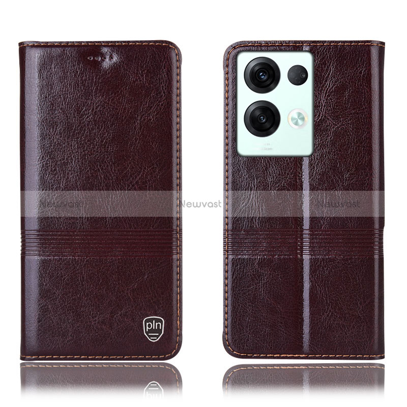 Leather Case Stands Flip Cover Holder H06P for Oppo Reno8 Pro 5G Brown