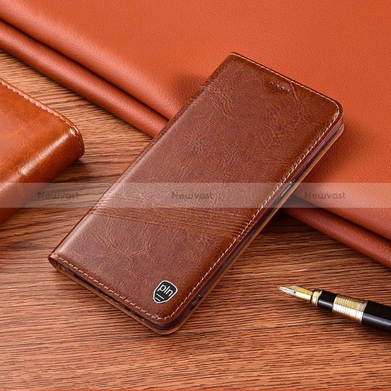 Leather Case Stands Flip Cover Holder H06P for Samsung Galaxy A10s Light Brown