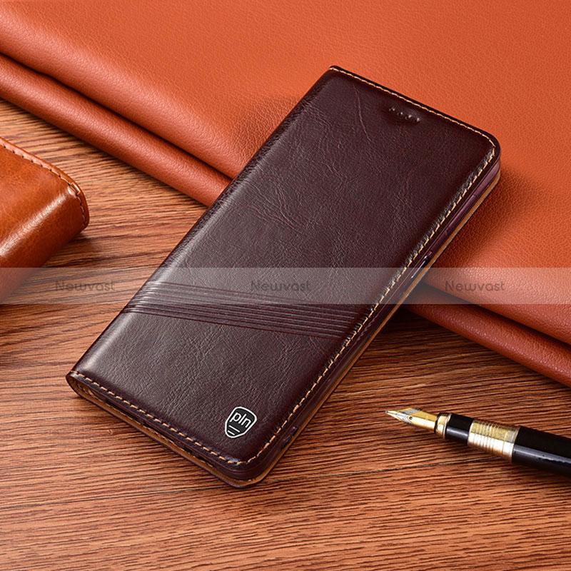 Leather Case Stands Flip Cover Holder H06P for Samsung Galaxy A9s Brown