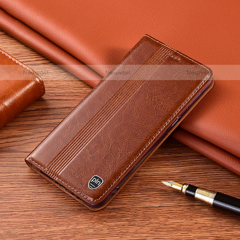 Leather Case Stands Flip Cover Holder H06P for Samsung Galaxy M31 Light Brown