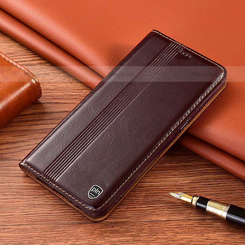 Leather Case Stands Flip Cover Holder H06P for Samsung Galaxy S21 FE 5G Brown