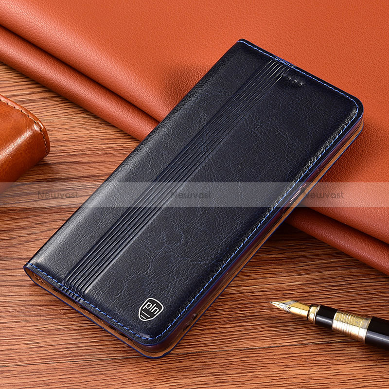 Leather Case Stands Flip Cover Holder H06P for Samsung Galaxy S24 Plus 5G Blue