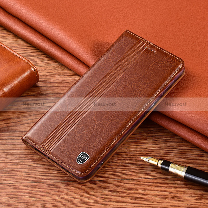 Leather Case Stands Flip Cover Holder H06P for Vivo V27 5G Light Brown