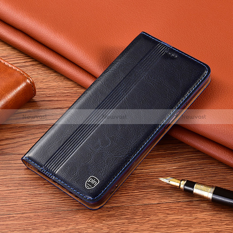 Leather Case Stands Flip Cover Holder H06P for Vivo V27e 5G Blue