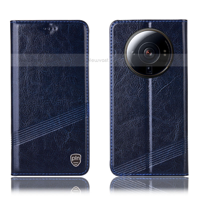 Leather Case Stands Flip Cover Holder H06P for Xiaomi Mi 12S Ultra 5G Blue