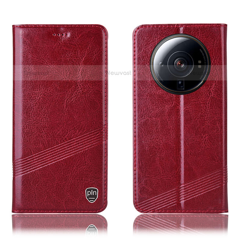 Leather Case Stands Flip Cover Holder H06P for Xiaomi Mi 12S Ultra 5G Red