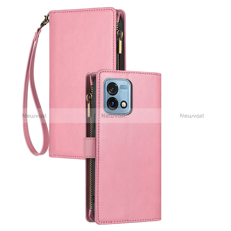 Leather Case Stands Flip Cover Holder H06X for Motorola Moto G Stylus (2023) 5G Rose Gold