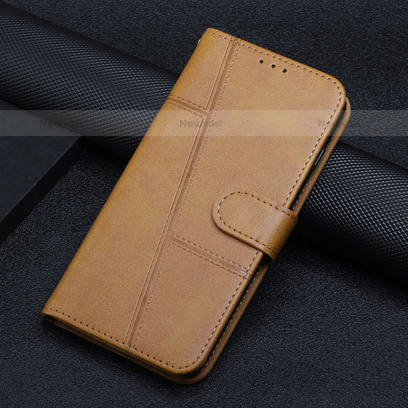 Leather Case Stands Flip Cover Holder H06X for Nothing Phone 1 Light Brown