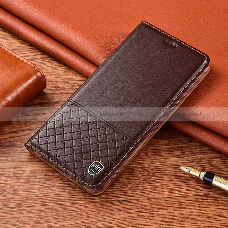 Leather Case Stands Flip Cover Holder H07P for Huawei Honor X9a 5G Brown
