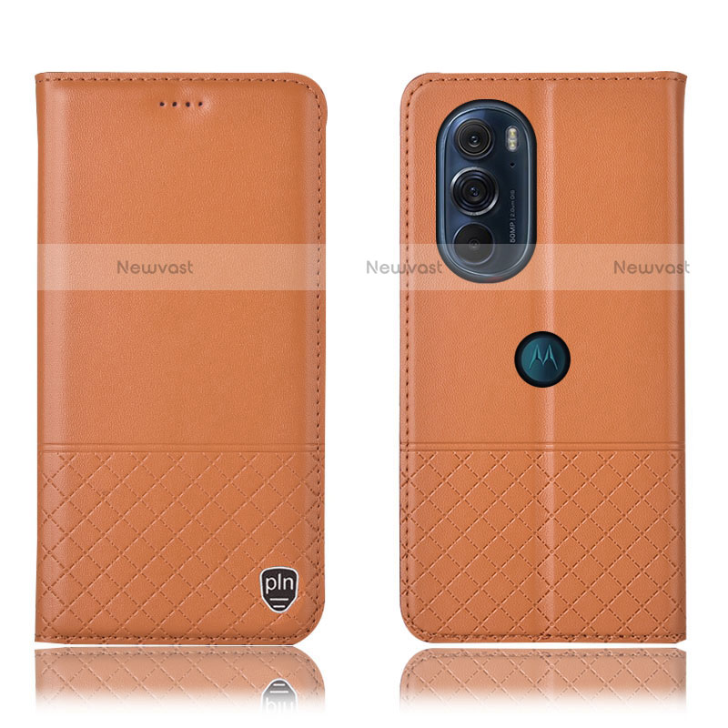 Leather Case Stands Flip Cover Holder H07P for Motorola Moto Edge 30 Pro 5G Orange