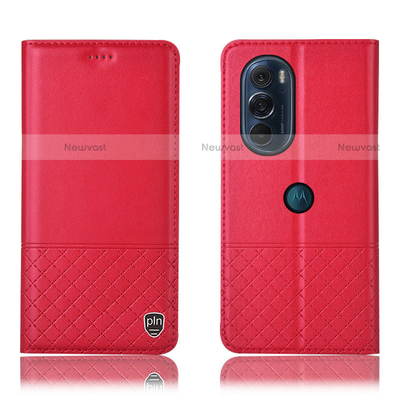 Leather Case Stands Flip Cover Holder H07P for Motorola Moto Edge 30 Pro 5G Red