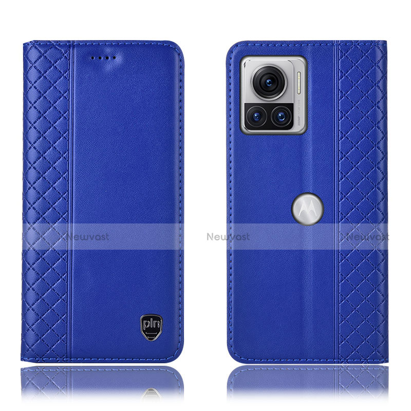 Leather Case Stands Flip Cover Holder H07P for Motorola Moto Edge 30 Ultra 5G Blue