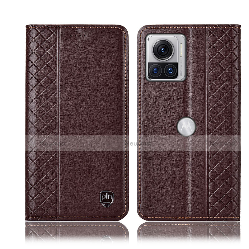 Leather Case Stands Flip Cover Holder H07P for Motorola Moto Edge 30 Ultra 5G Brown