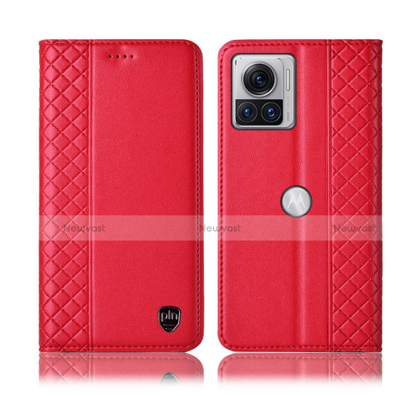 Leather Case Stands Flip Cover Holder H07P for Motorola Moto Edge 30 Ultra 5G Red