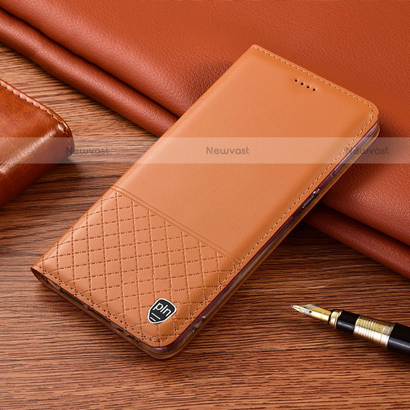 Leather Case Stands Flip Cover Holder H07P for Motorola Moto G Power (2022) Orange