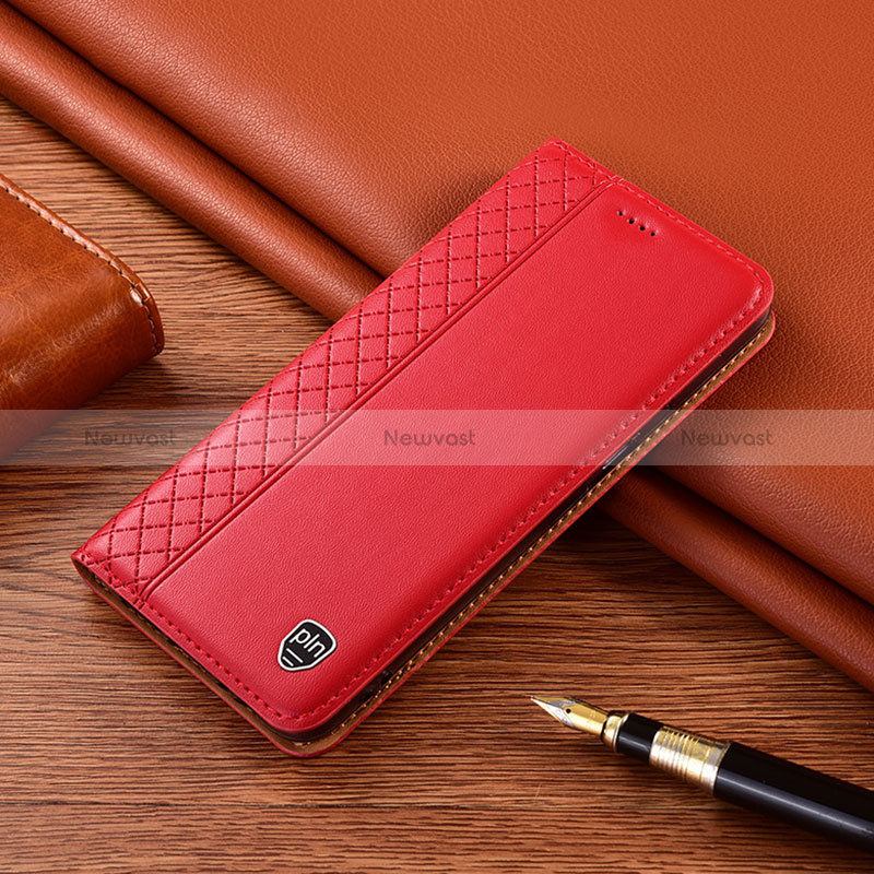 Leather Case Stands Flip Cover Holder H07P for Motorola Moto G14 Red