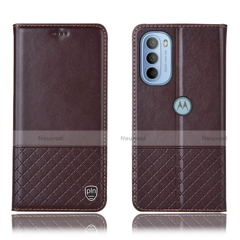 Leather Case Stands Flip Cover Holder H07P for Motorola Moto G41 Brown