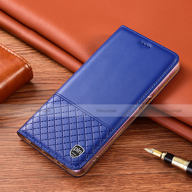 Leather Case Stands Flip Cover Holder H07P for Motorola Moto G42 Blue