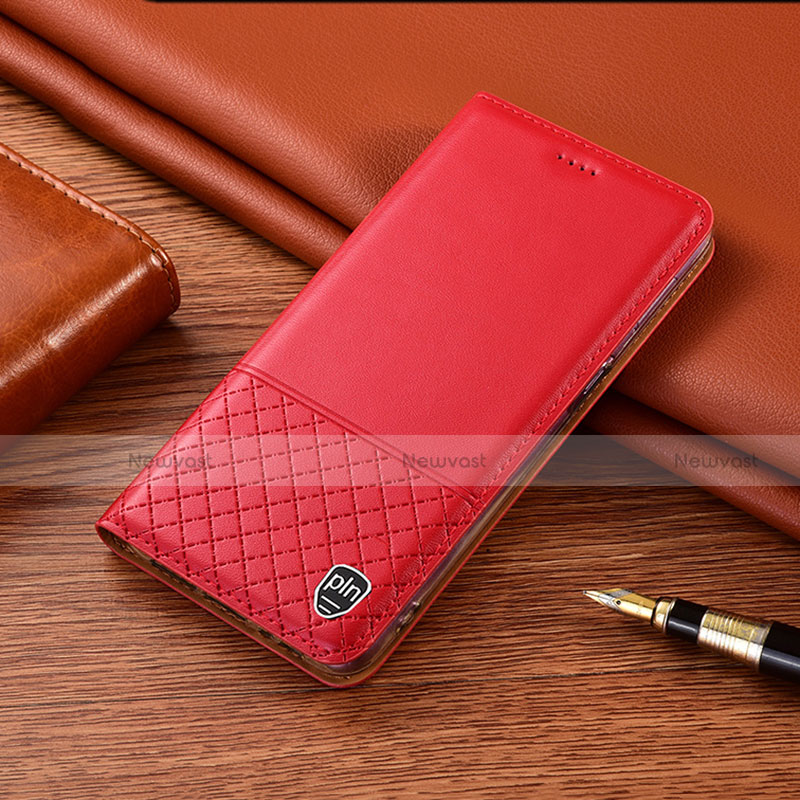 Leather Case Stands Flip Cover Holder H07P for Motorola Moto G42 Red