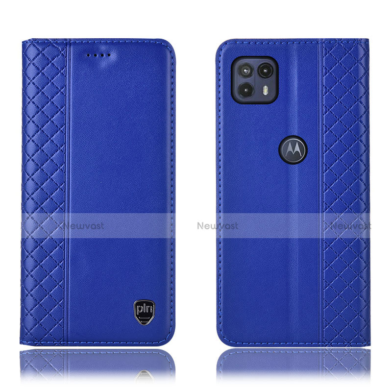 Leather Case Stands Flip Cover Holder H07P for Motorola Moto G50 5G Blue