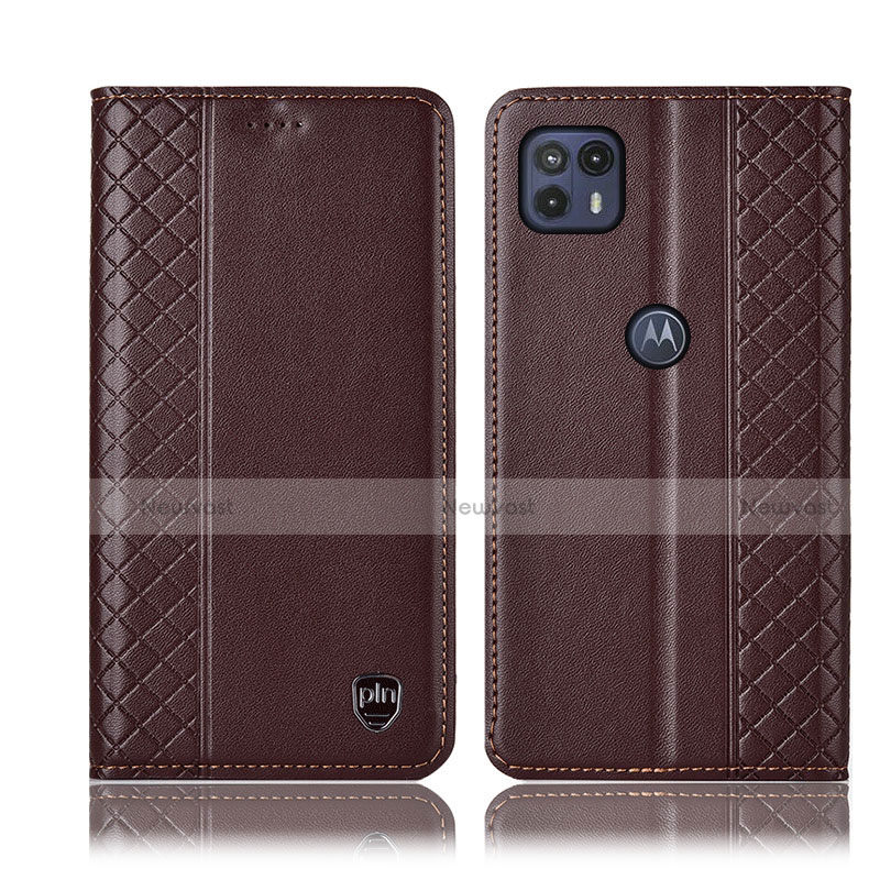 Leather Case Stands Flip Cover Holder H07P for Motorola Moto G50 5G Brown