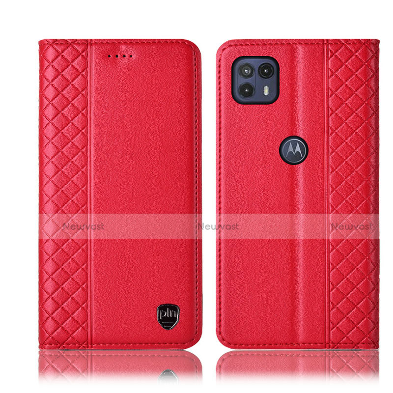 Leather Case Stands Flip Cover Holder H07P for Motorola Moto G50 5G Red