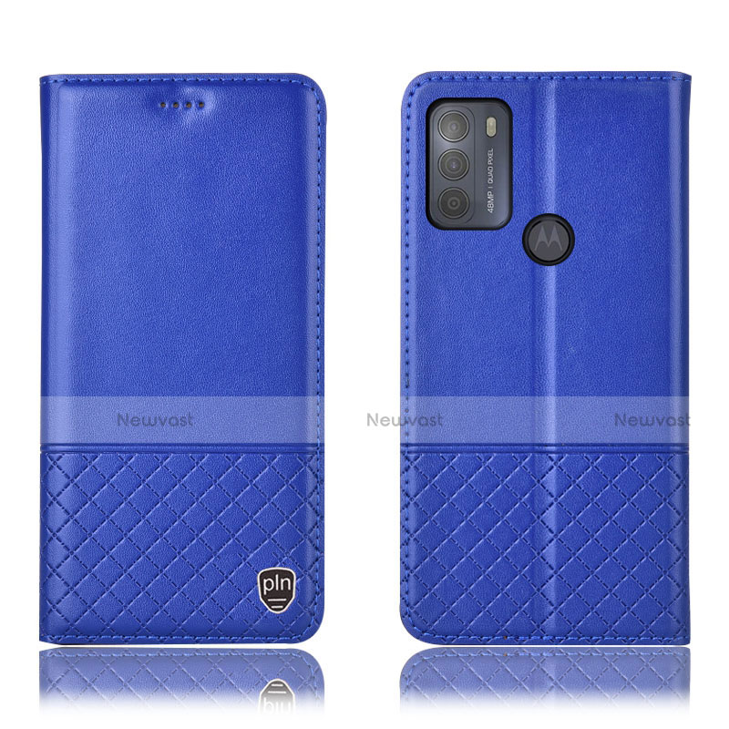 Leather Case Stands Flip Cover Holder H07P for Motorola Moto G50 Blue