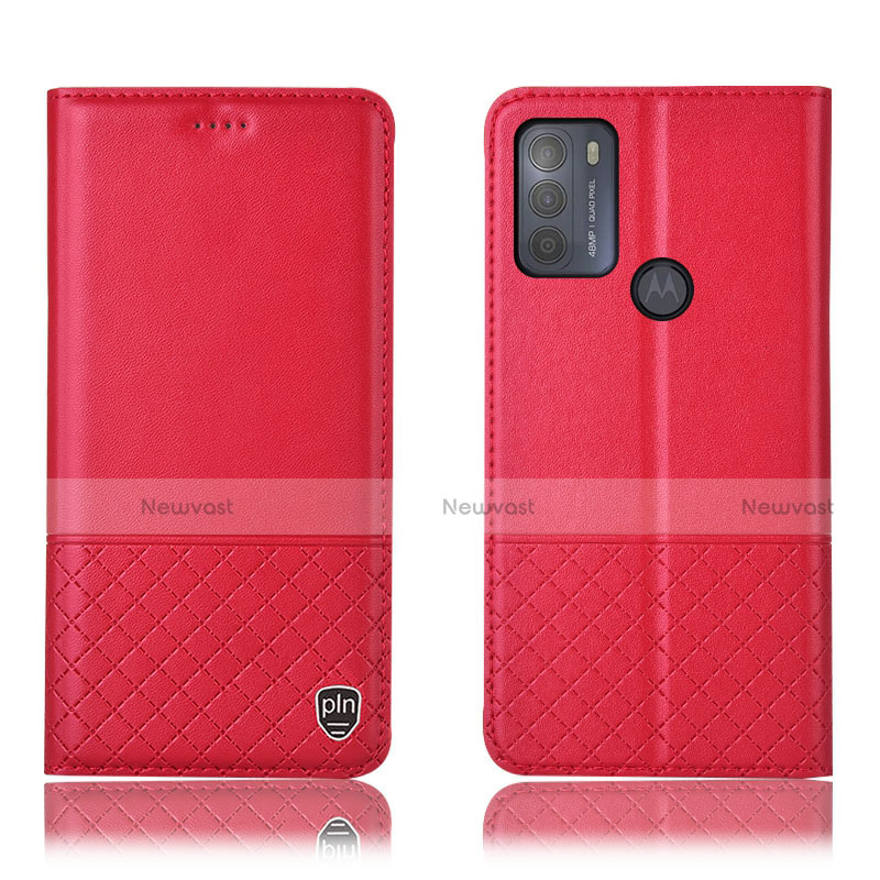 Leather Case Stands Flip Cover Holder H07P for Motorola Moto G50 Red