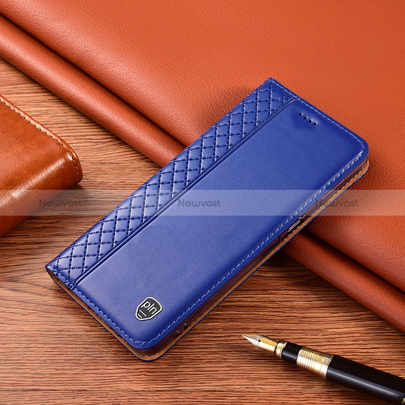 Leather Case Stands Flip Cover Holder H07P for Motorola Moto G54 5G Blue